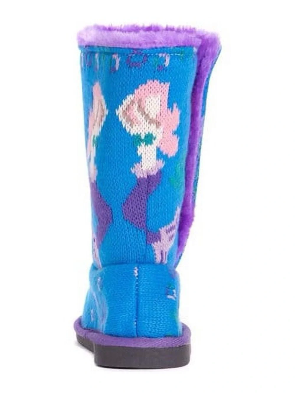 Kids Original Mukluks Blue and Purple Button-Up Winter Boots with Mermaid Design